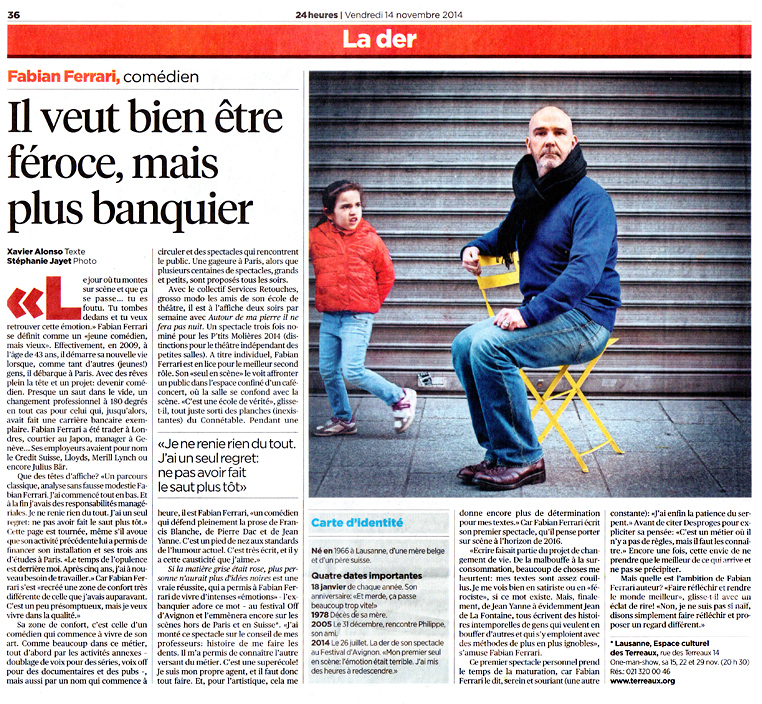 article: La der 24heures, vendredi 14 novembre 2014, Il veut bien �tre f�roce, mais plus banquier de Xavier Alonso