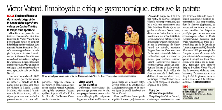 article: La C�te, 25 octobre 2017, l'impitoyable critique gastronomique, retrouve la patate